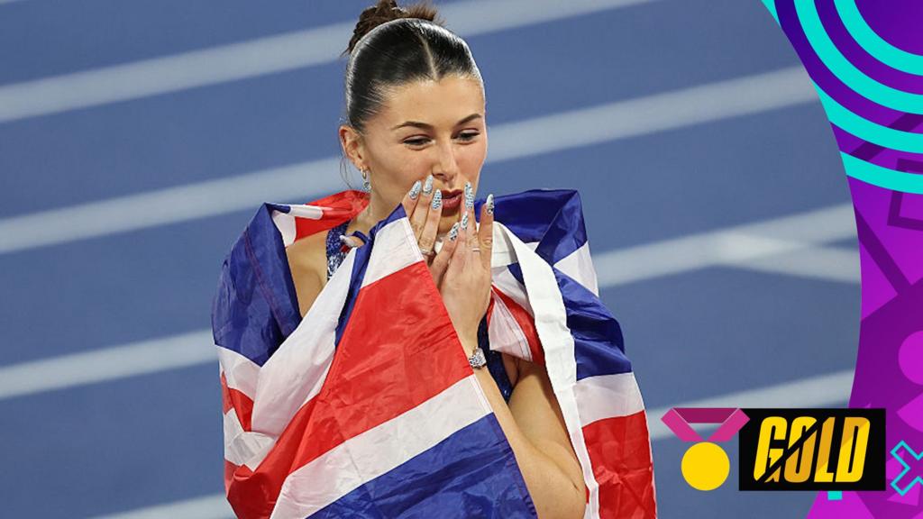 英国运动员艾米·亨特在欧洲田径锦标赛中夺得女子100米金牌
